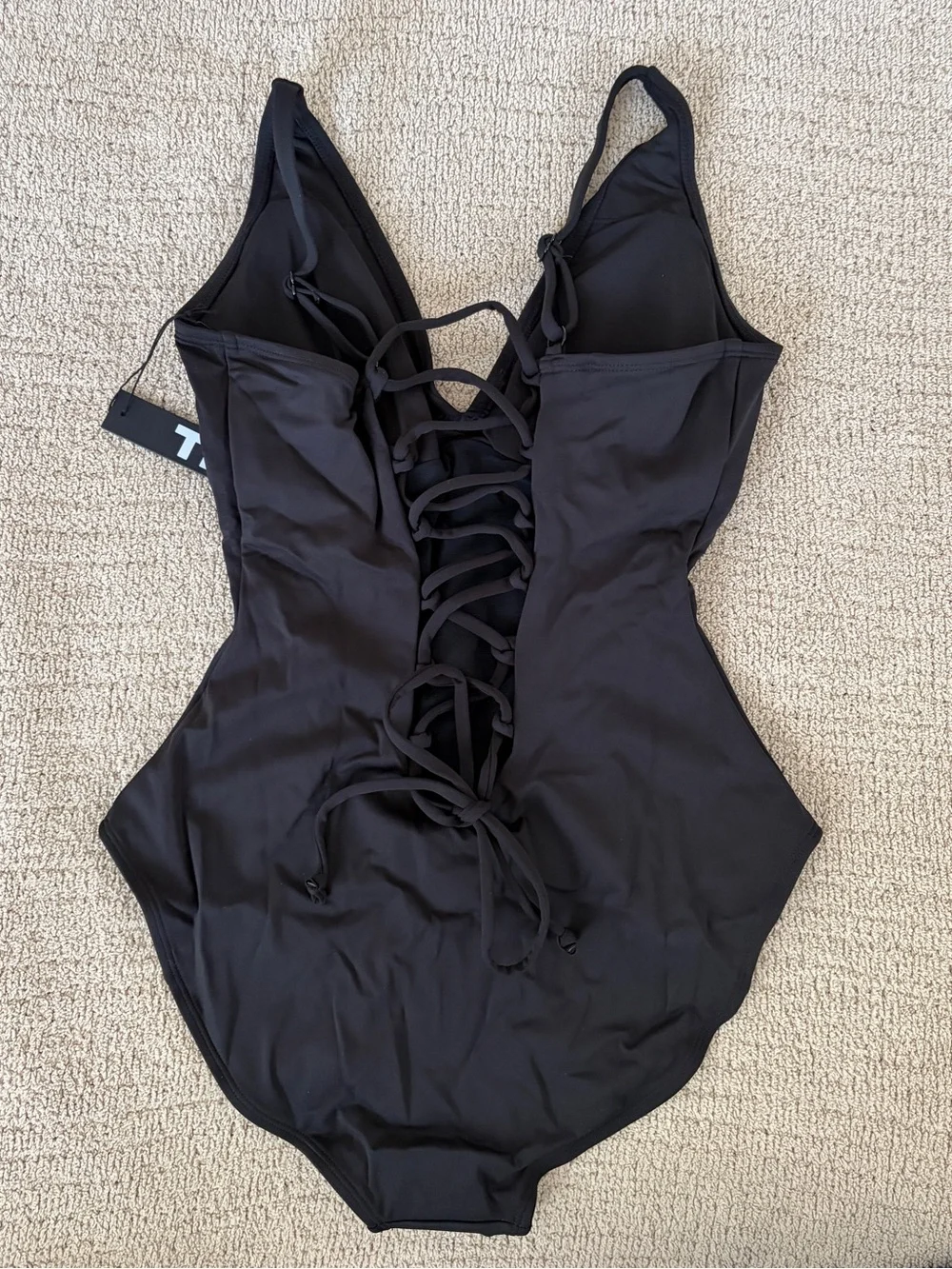 TA3 Plungey Black One Piece Swimsuit lace up corset snatched Shapeware petite